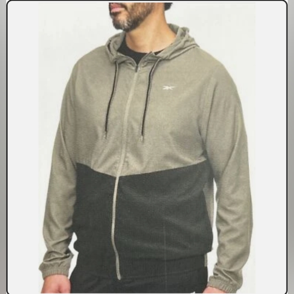 Reebok Olive and Black Zip-Up Hoodie
